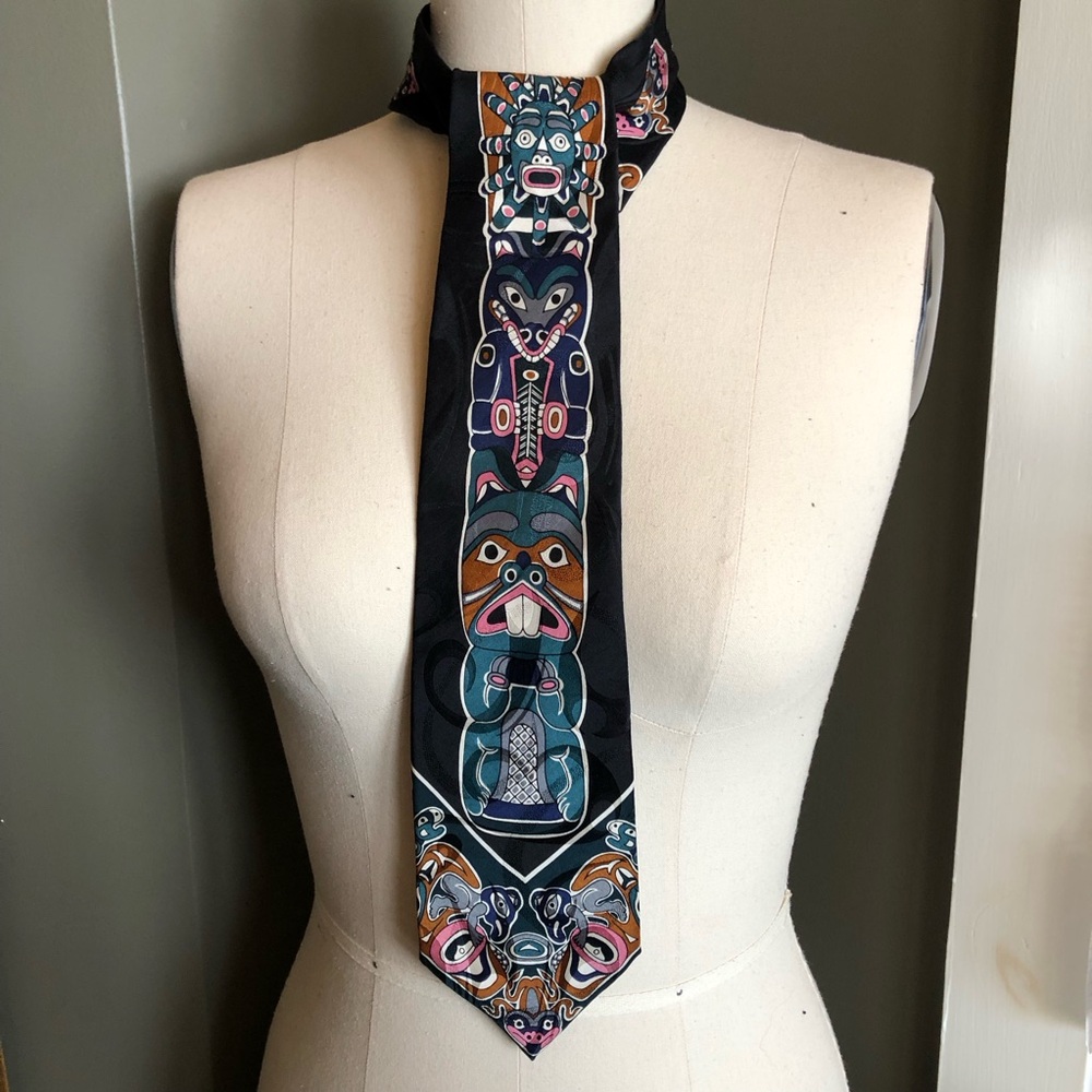 Skemo Multicolour Artistic Tie men’s necktie Indigenous artist Canada 100% Silk💙